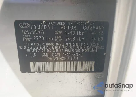 2007 Hyundai Azera Limited/Se from USA, damaged, VIN KMHFC46F77A178072
